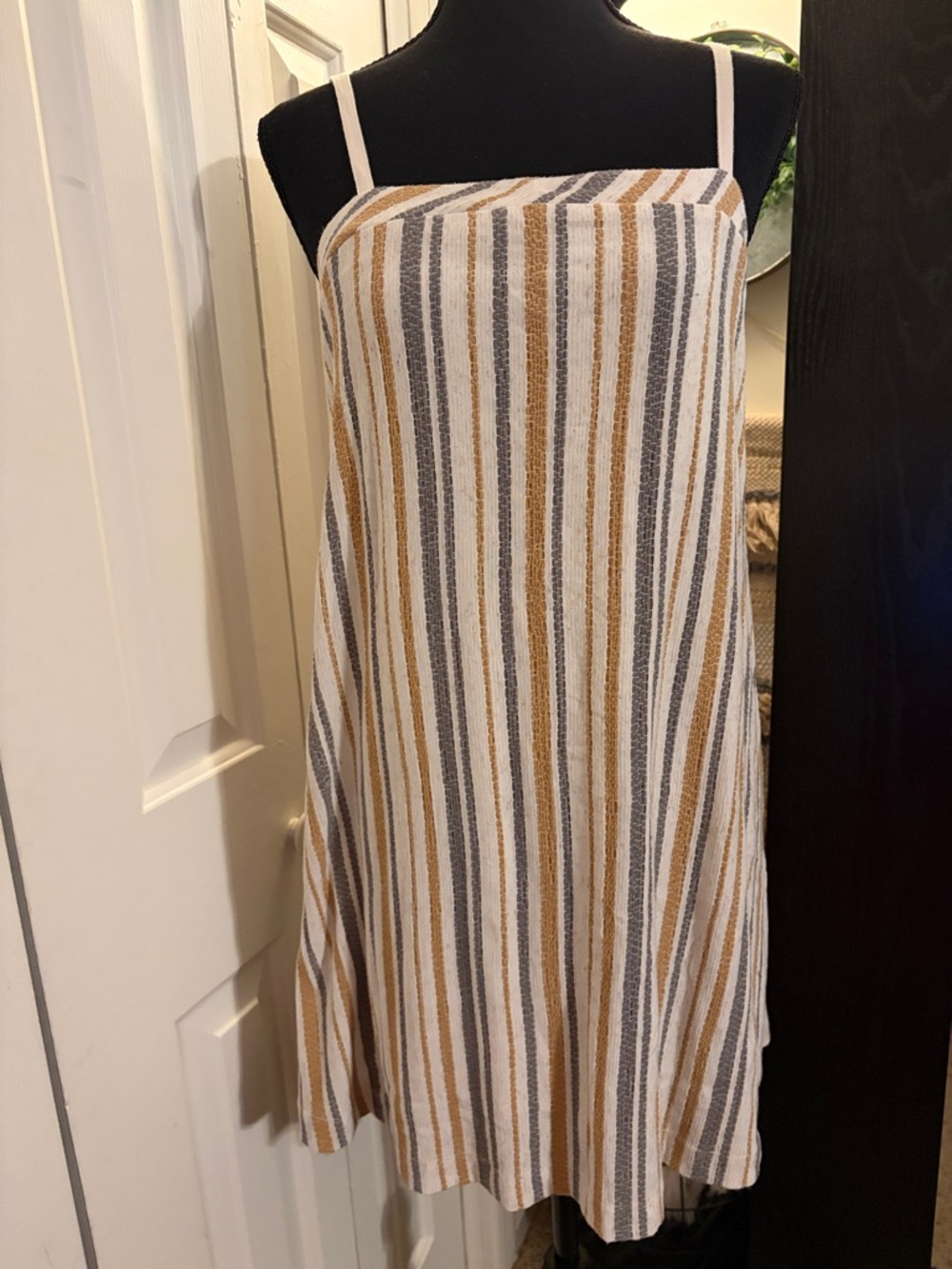 Anthropologie Talia Striped Mini Dress in Cream, Gold & Gray